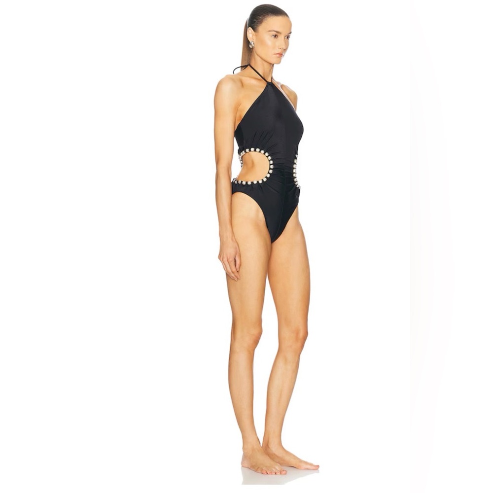 CULT GAIA Sibel One Piece Swimsuit Black Halter with Pearl Details Small - Picture 5 of 11